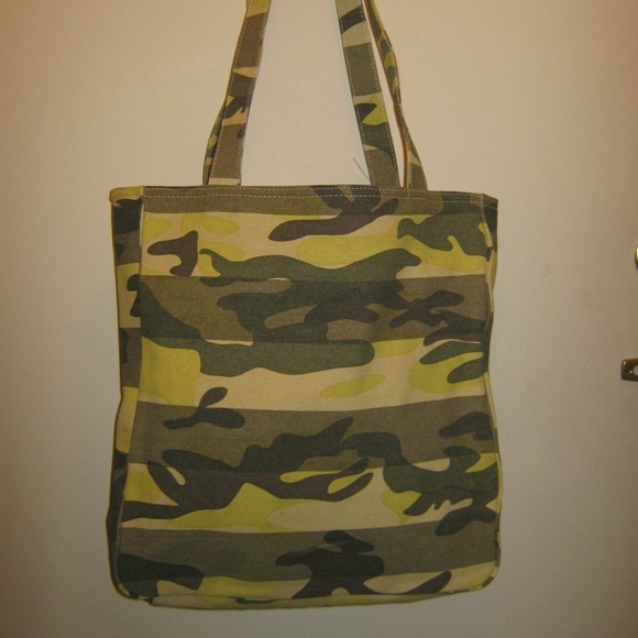 Vintage Rare Camouflage Pattern Fashion Canvas Tote Handbag - Picture 2 of 6